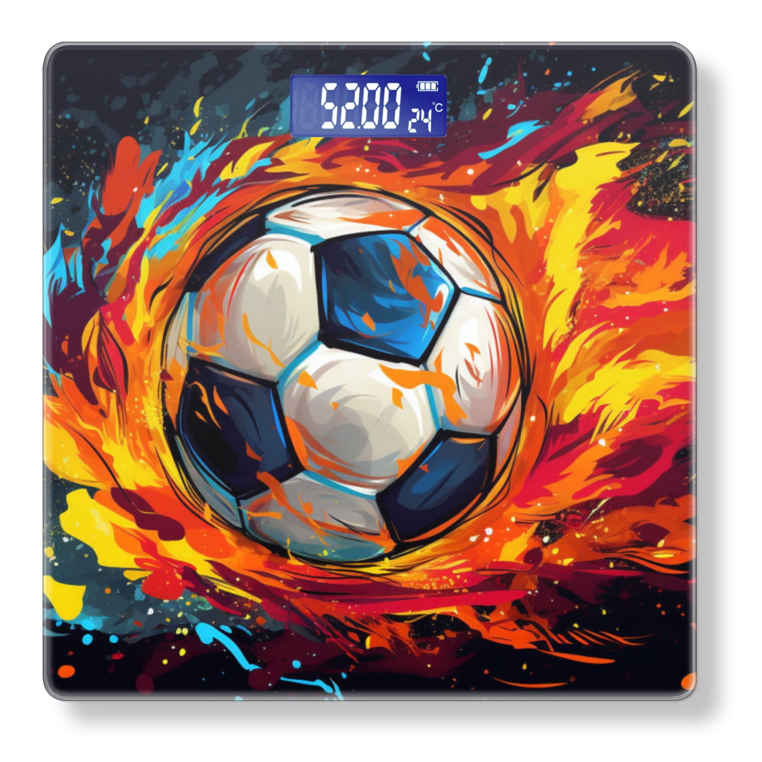 Digital Bathroom Scale with Large LCD Display,High Capacity Scale 400 lbs High Precision body fat scale-Colorful Vector Illustration Of Soccer Ball On Fire