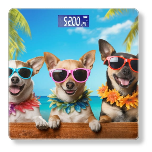 Digital Bathroom Scale with Large LCD Display,High Capacity Scale 400 lbs High Precision body fat scale-Cute Dogs Wearing Colorful Sunglasses And Hawaiian Leis