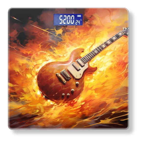Digital Bathroom Scale with Large LCD Display,High Capacity Scale 400 lbs High Precision body fat scale-Digital Painting Of An Electric Guitar Engulfed In Flames