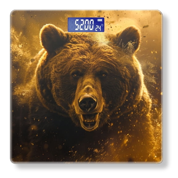 Digital Bathroom Scale with Large LCD Display,High Capacity Scale 400 lbs High Precision body fat scale-Grizzly Bear Charging Towards With Eyes Glowin