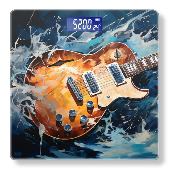 Digital Bathroom Scale with Large LCD Display,High Capacity Scale 400 lbs High Precision body fat scale-Guitar On Blue Background With Water Splashes Around