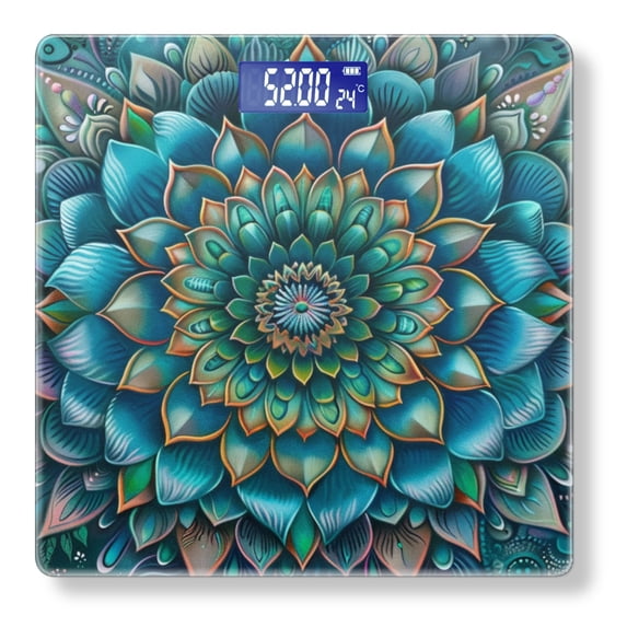 Digital Bathroom Scale with Large LCD Display,High Capacity Scale 400 lbs High Precision body fat scale-Mandala With Lotus Flower In Turquoise And Blue