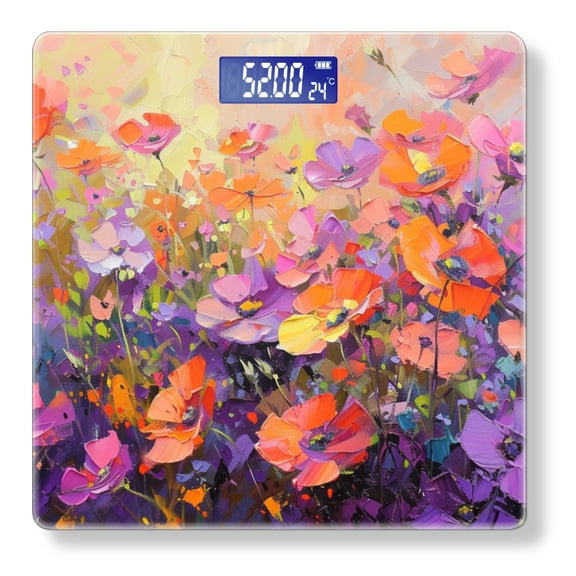 Digital Bathroom Scale with Large LCD Display,High Capacity Scale 400 lbs High Precision body fat scale-Oil Painting Of Flowers In The Style Of Palette Knife