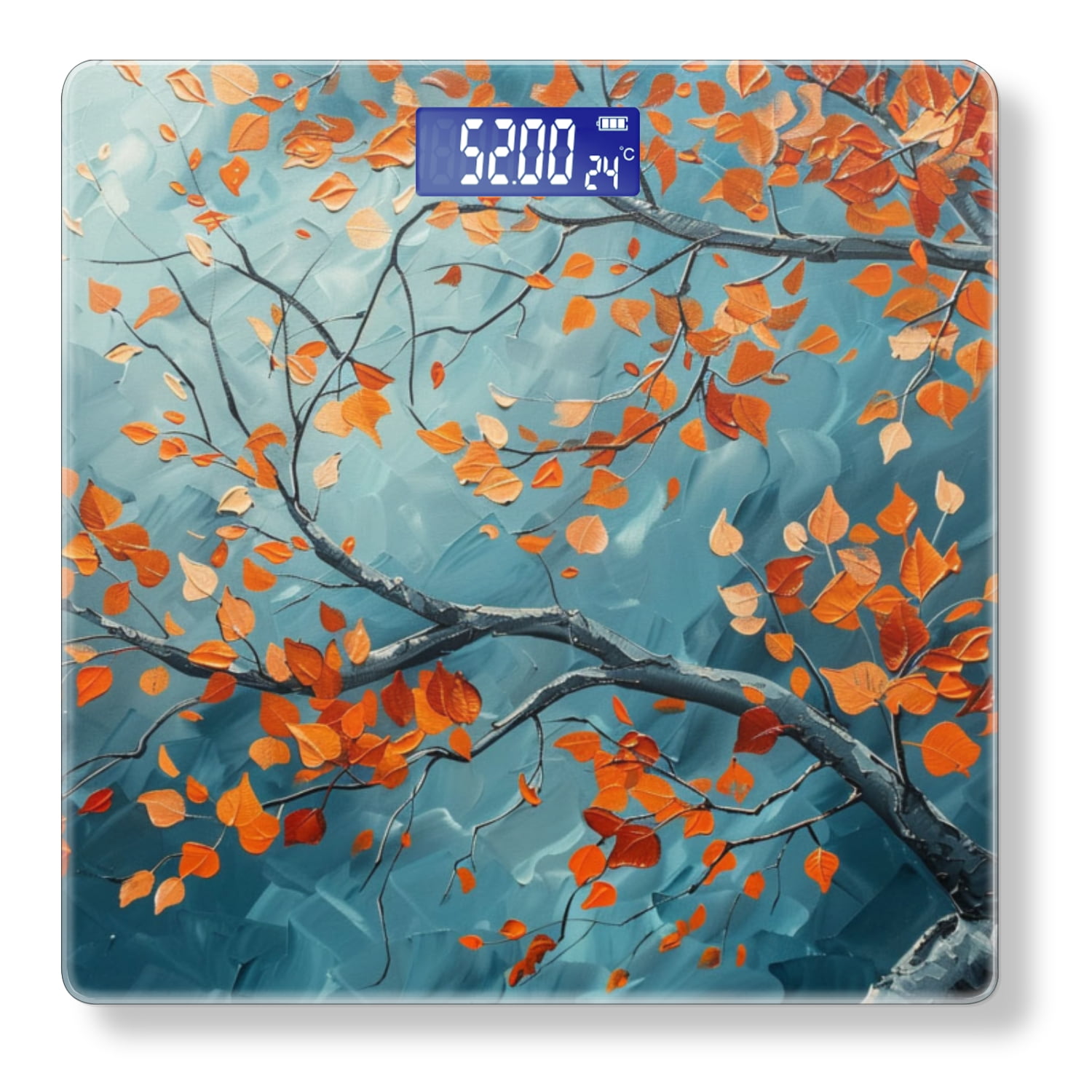 Digital Bathroom Scale with Large LCD Display,High Capacity Scale 400 lbs High Precision body fat scale-Oil Painting Of Orange Leaves On Birch Tree Branches