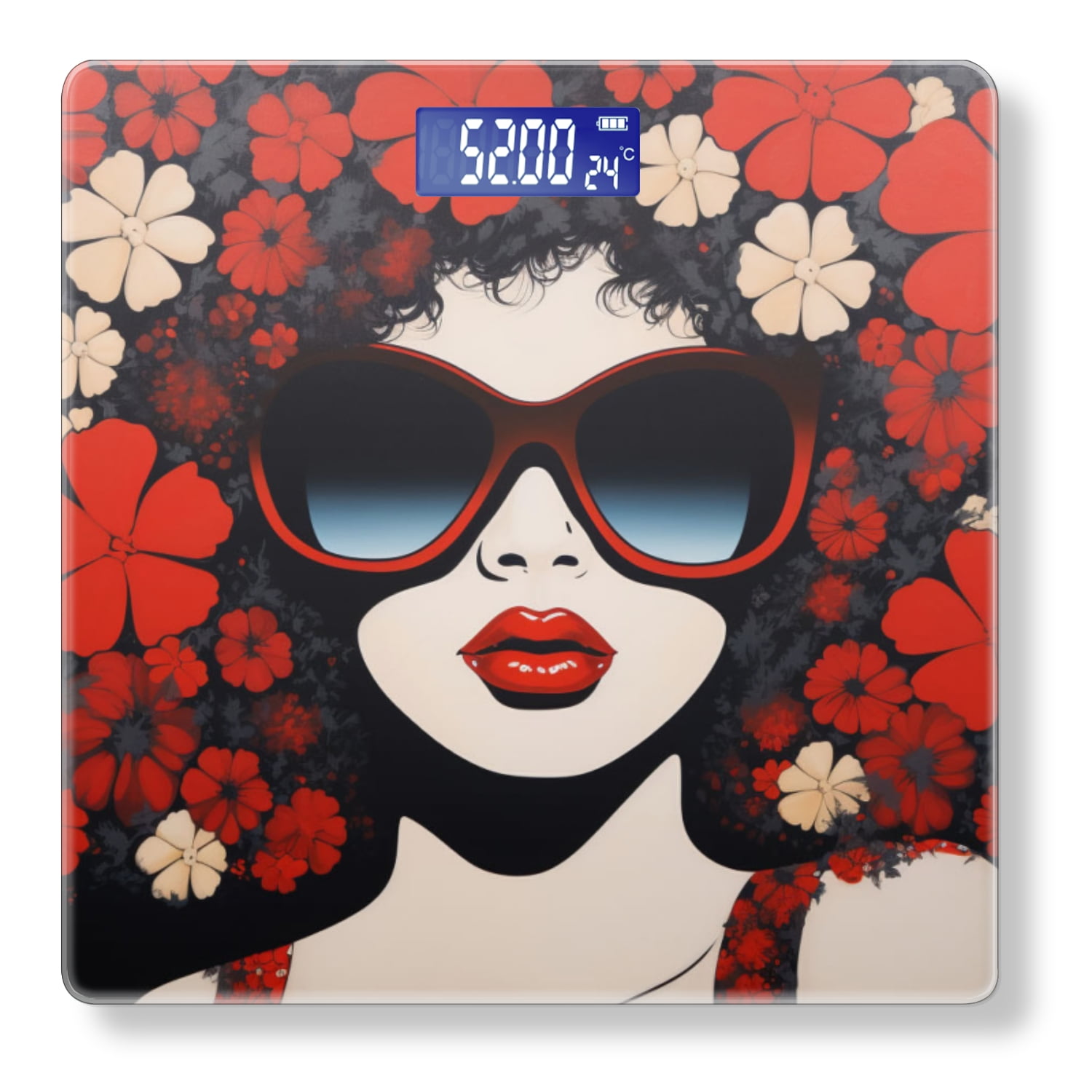 Digital Bathroom Scale with Large LCD Display,High Capacity Scale 400 lbs High Precision body fat scale-Painting Of Afro-American Woman With Red Sunglasses