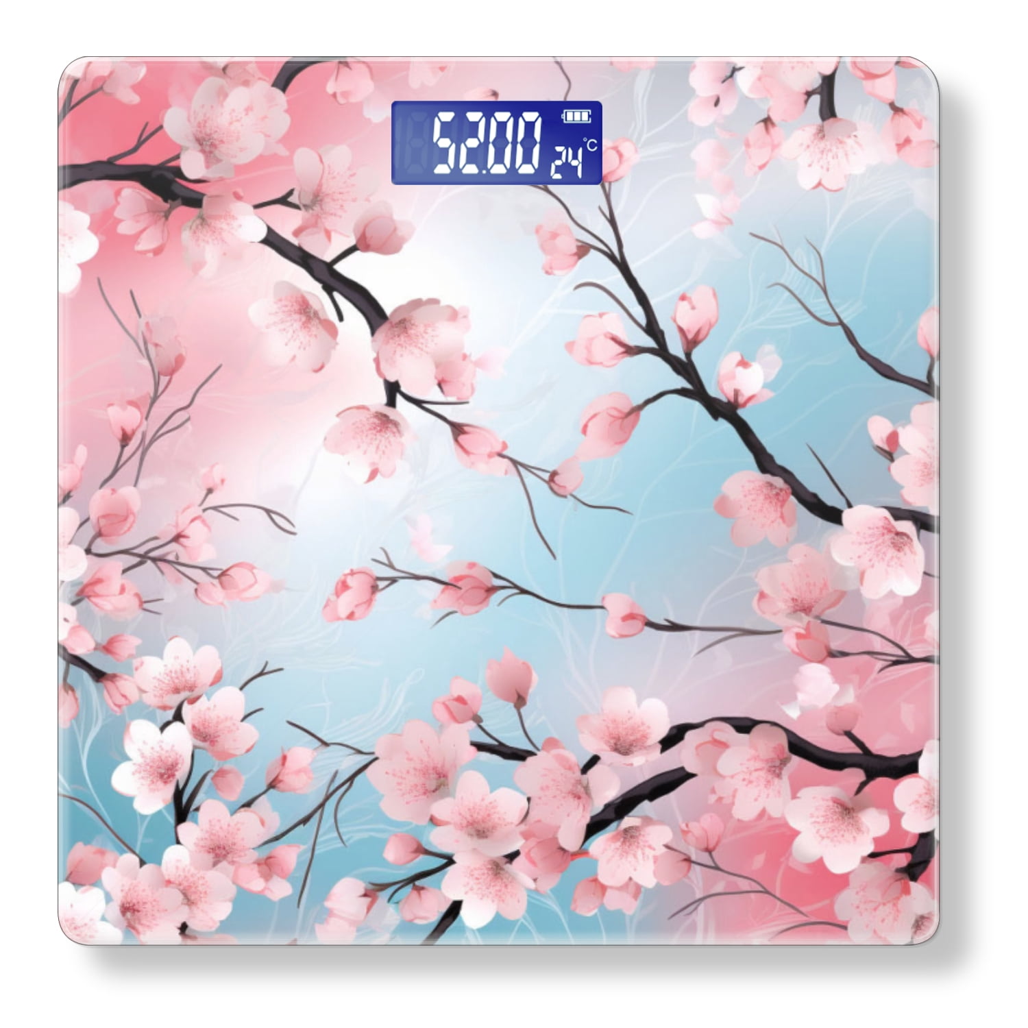 Digital Bathroom Scale with Large LCD Display,High Capacity Scale 400 lbs High Precision body fat scale-Pink And Blue Sky Background, Pink Flowers On Tree Branches