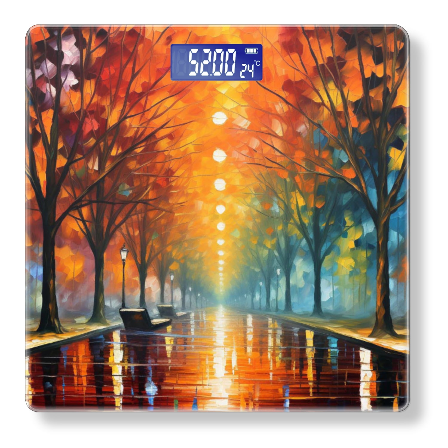 Digital Bathroom Scale with Large LCD Display,High Capacity Scale 400 lbs High Precision body fat scale-The Trees With Colorful Leaves In The City With Wet Road
