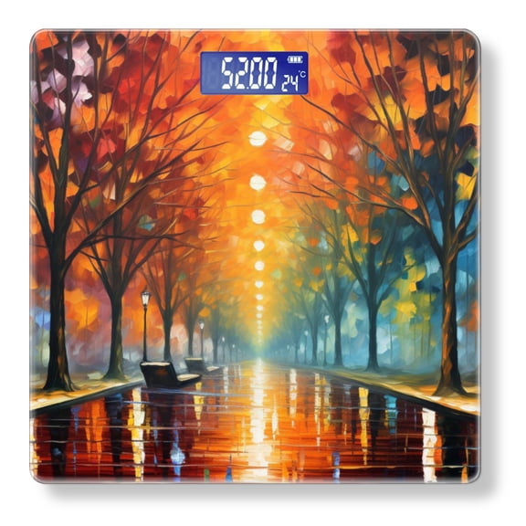 Digital Bathroom Scale with Large LCD Display,High Capacity Scale 400 lbs High Precision body fat scale-The Trees With Colorful Leaves In The City With Wet Road
