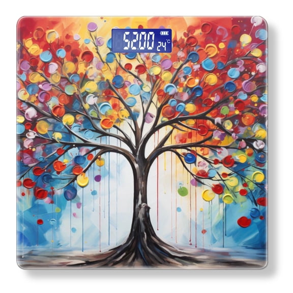 Digital Bathroom Scale with Large LCD Display,High Capacity Scale 400 lbs High Precision body fat scale-Tree With Branches Covered In Multi-Colored Balloons