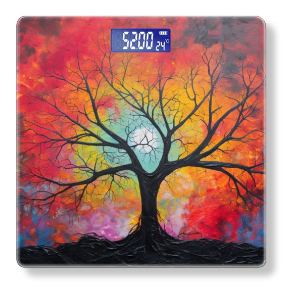 Digital Bathroom Scale with Large LCD Display,High Capacity Scale 400 lbs High Precision body fat scale-Tree With Branches Surrounded By Vibrant Colors And Radiant Light