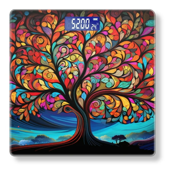 Digital Bathroom Scale with Large LCD Display,High Capacity Scale 400 lbs High Precision body fat scale-Tree Of Life With Vibrant Colors And Swirling Leaves
