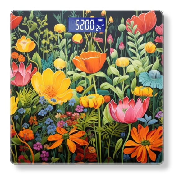 Bathroom Scale, Highly Accurate Digital Body Scale,Precisely Measures Weight up to 400 lbs-Vibrant Painting Of Colorful Flowers In Full Bloom