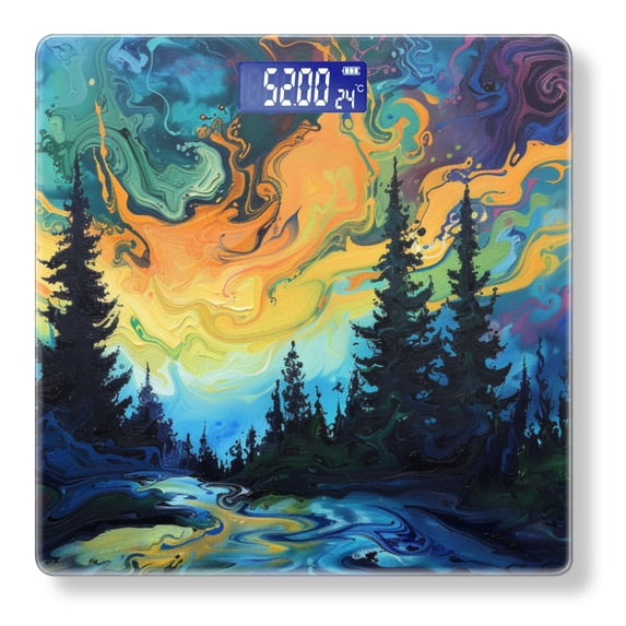 Digital Bathroom Scale with Large LCD Display,High Capacity Scale 400 lbs High Precision body fat scale-Vibrant Painting Of The Northern Lights Over Alaskan Forest