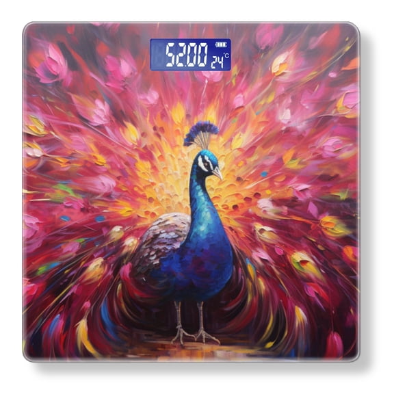 Digital Bathroom Scale with Large LCD Display,High Capacity Scale 400 lbs High Precision body fat scale-Vibrant Peacock With Feathers In Shades Of Pink