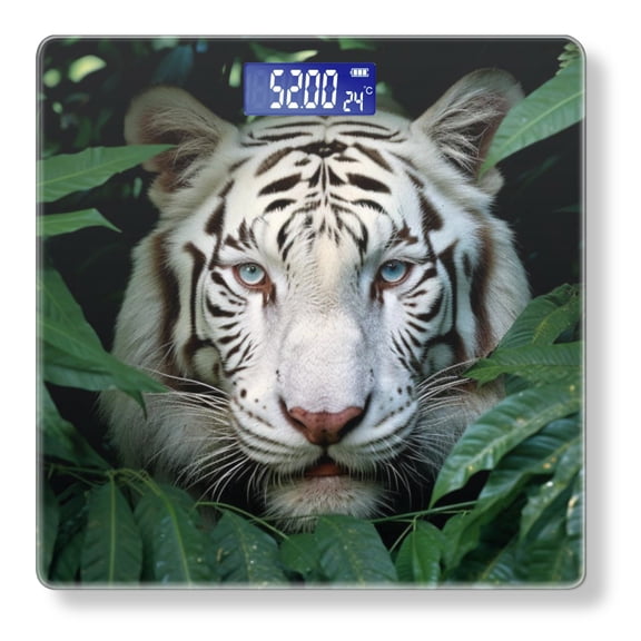 Digital Bathroom Scale with Large LCD Display,High Capacity Scale 400 lbs High Precision body fat scale-White Tiger With Blue Eyes Hidden In The Jungle