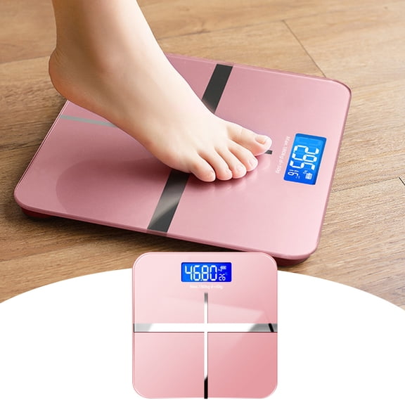 Digital Bathroom Scale, Xinsrenus Highly Accurate Body Weight Scale with Lighted LED Display, 400lbs Capacity Tempered Glass Bath Scale Round Corner Design, Pink