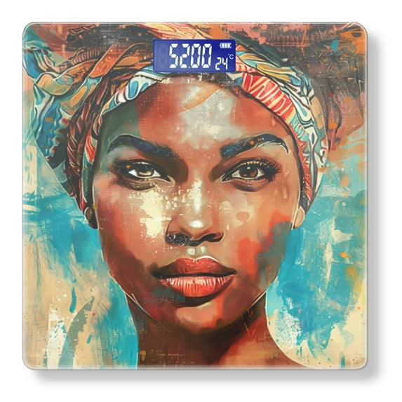 Digital Bathroom Scale with Large LCD Display,High Capacity Scale 400 lbs High Precision body fat scale-Beautiful Black Woman With African Head Wrap