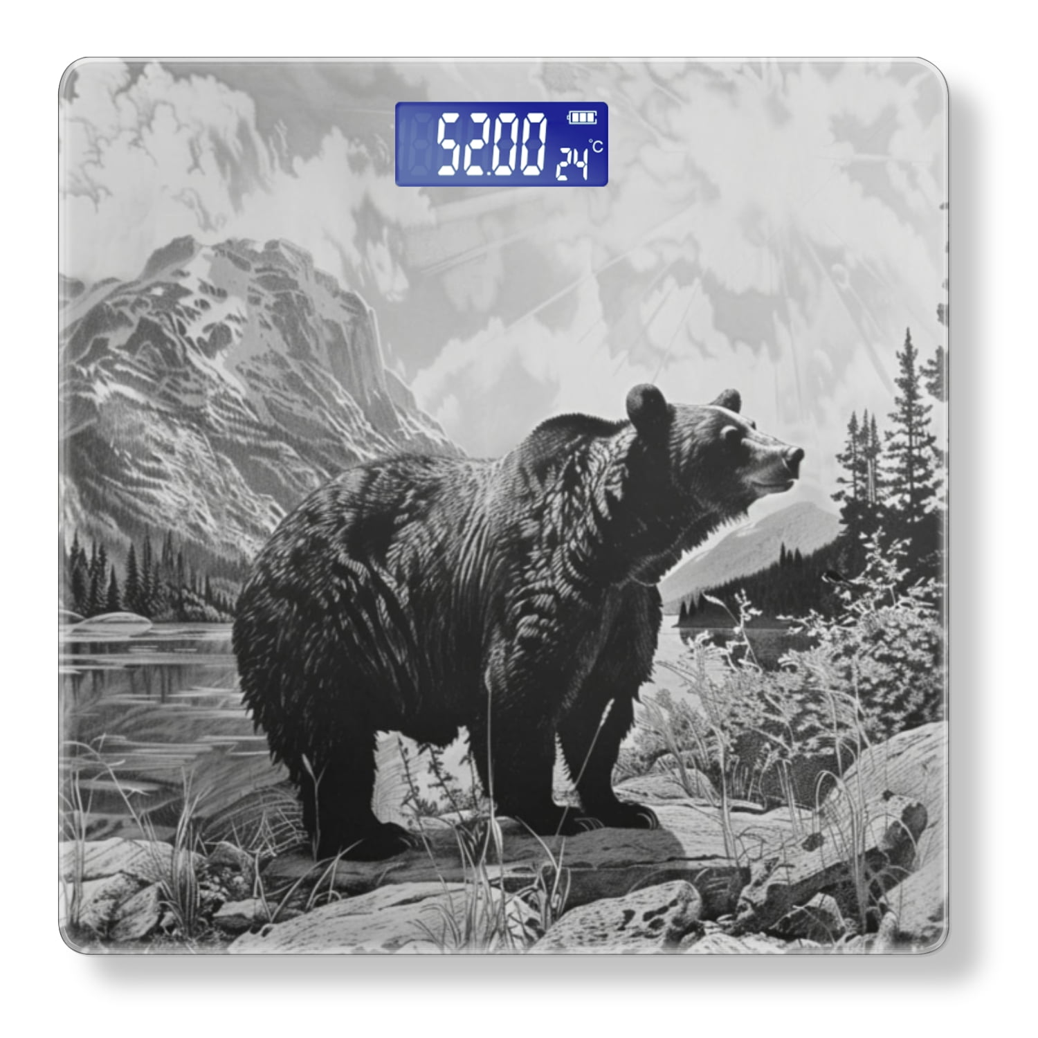 Digital Bathroom Scale with Large LCD Display,High Capacity Scale 400 lbs High Precision body fat scale-Black And White Drawing Of Adult Grizzly Bear
