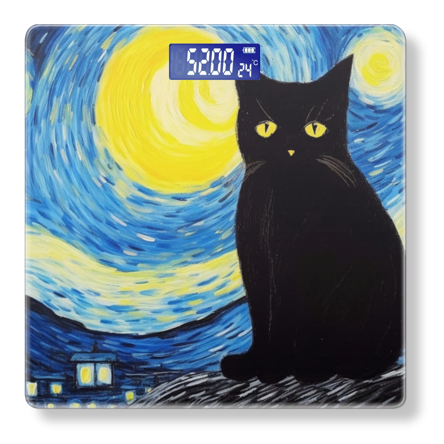 Bathroom Scale, Highly Accurate Digital Body Scale,Precisely Measures Weight up to 400 lbs-Black Cat Starry Night