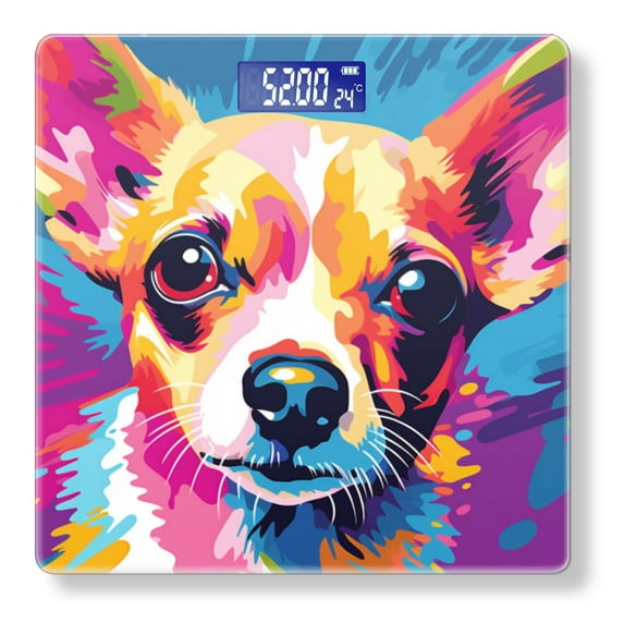 Bathroom Scale, Highly Accurate Digital Body Scale,Precisely Measures Weight up to 400 lbs-Colorful Chihuahua With Colorful Background