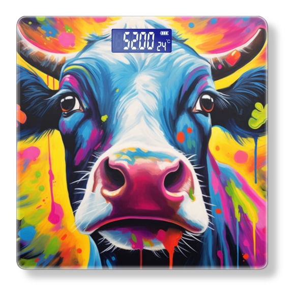 Digital Bathroom Scale with Large LCD Display,High Capacity Scale 400 lbs High Precision body fat scale-Colorful Cow In The Style Of Dripping Paint