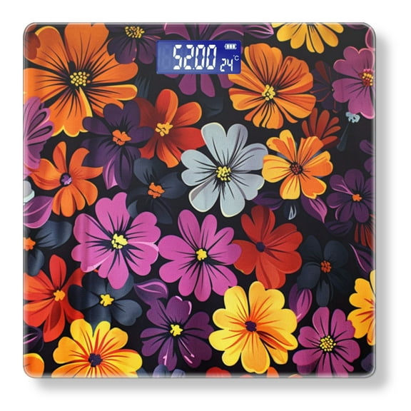 Digital Bathroom Scale with Large LCD Display,High Capacity Scale 400 lbs High Precision body fat scale-Colorful Flower Pattern On Black