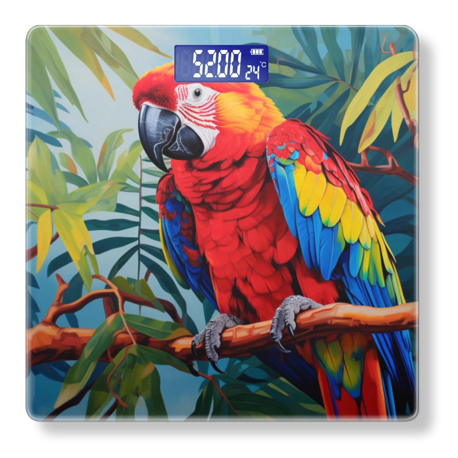 Digital Bathroom Scale with Large LCD Display,High Capacity Scale 400 lbs High Precision body fat scale-Colorful Parrot Perched On The Branch