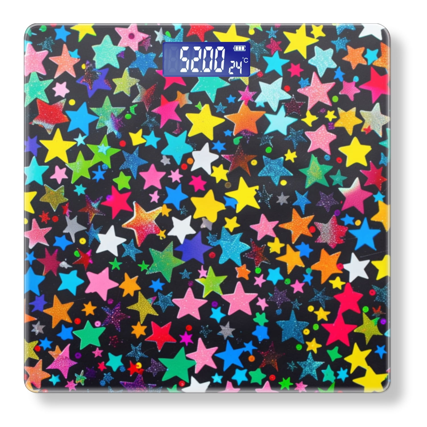 Digital Bathroom Scale with Large LCD Display,High Capacity Scale 400 lbs High Precision body fat scale-Colorful Stars Pattern On Black Surface