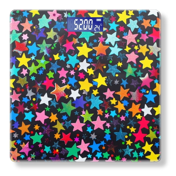 Digital Bathroom Scale with Large LCD Display,High Capacity Scale 400 lbs High Precision body fat scale-Colorful Stars Pattern On Black Surface