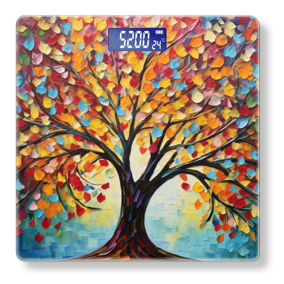 Digital Bathroom Scale with Large LCD Display,High Capacity Scale 400 lbs High Precision body fat scale-Colorful Tree Of Life With Leaves