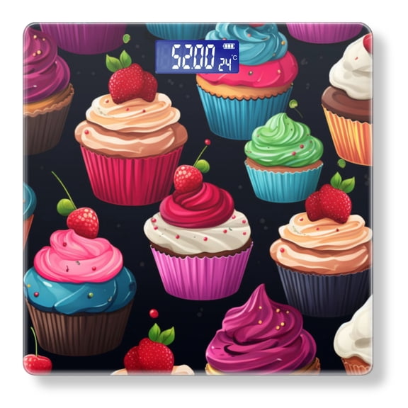 Digital Bathroom Scale with Large LCD Display,High Capacity Scale 400 lbs High Precision body fat scale-Cupcakes Pattern With Colorful Cupcakes