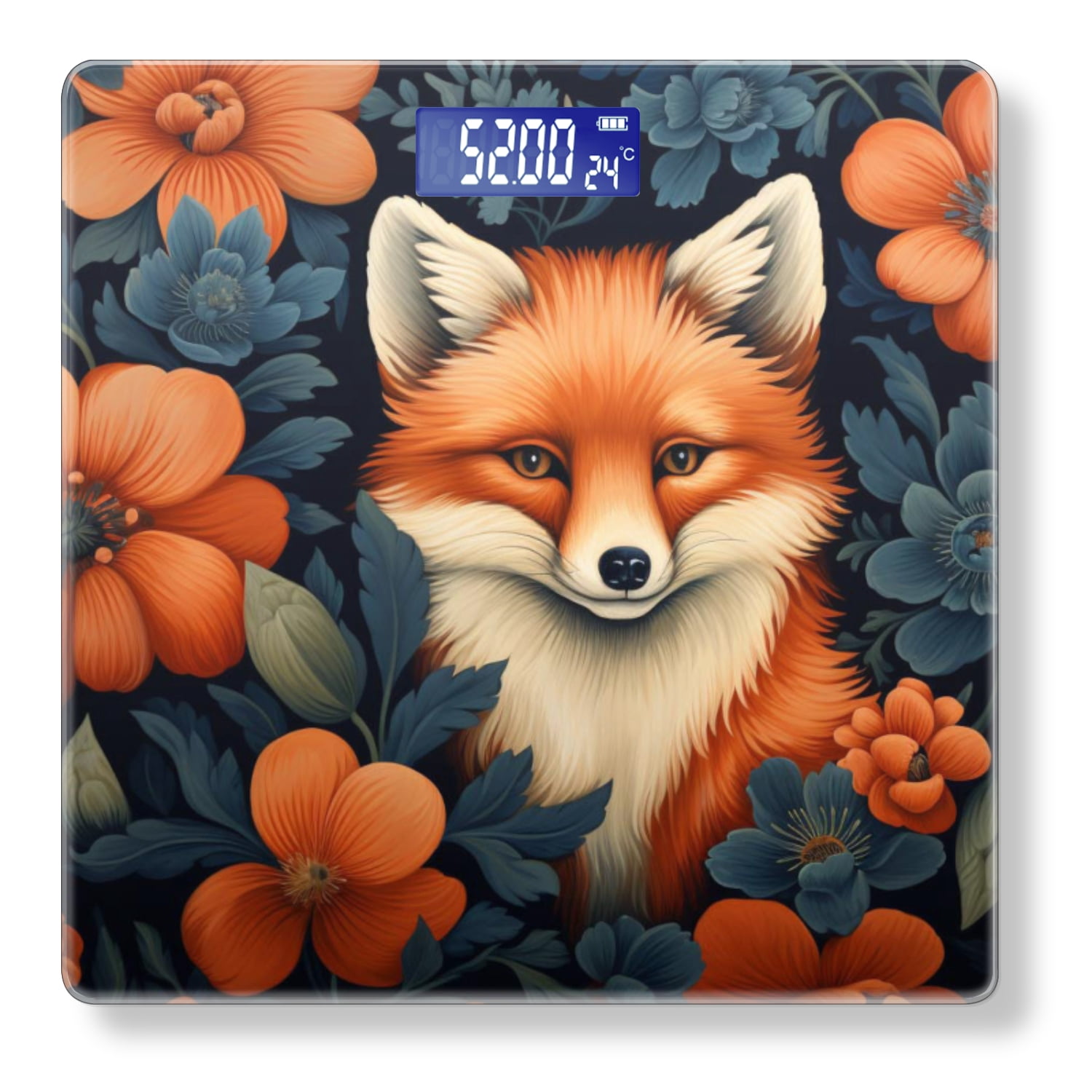 Digital Bathroom Scale with Large LCD Display,High Capacity Scale 400 lbs High Precision body fat scale-Cute Fox Surrounded By Orange Flowers