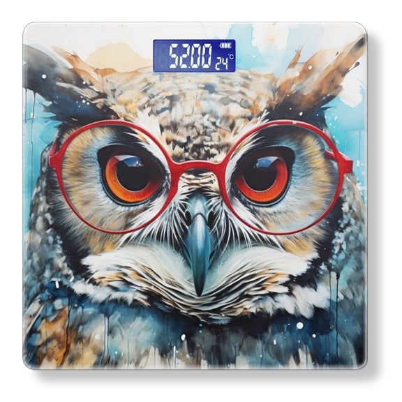 Digital Bathroom Scale with Large LCD Display,High Capacity Scale 400 lbs High Precision body fat scale-Cute Owl Bird With Glasses Watercolor