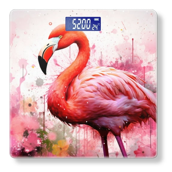 Digital Bathroom Scale with Large LCD Display,High Capacity Scale 400 lbs High Precision body fat scale-Flamingo In Watercolor Splashes
