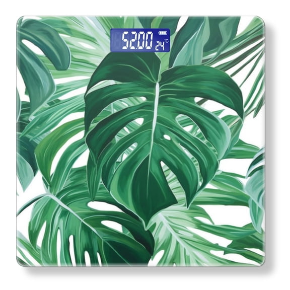 Digital Bathroom Scale with Large LCD Display,High Capacity Scale 400 lbs High Precision body fat scale-Green Leaves On White Background