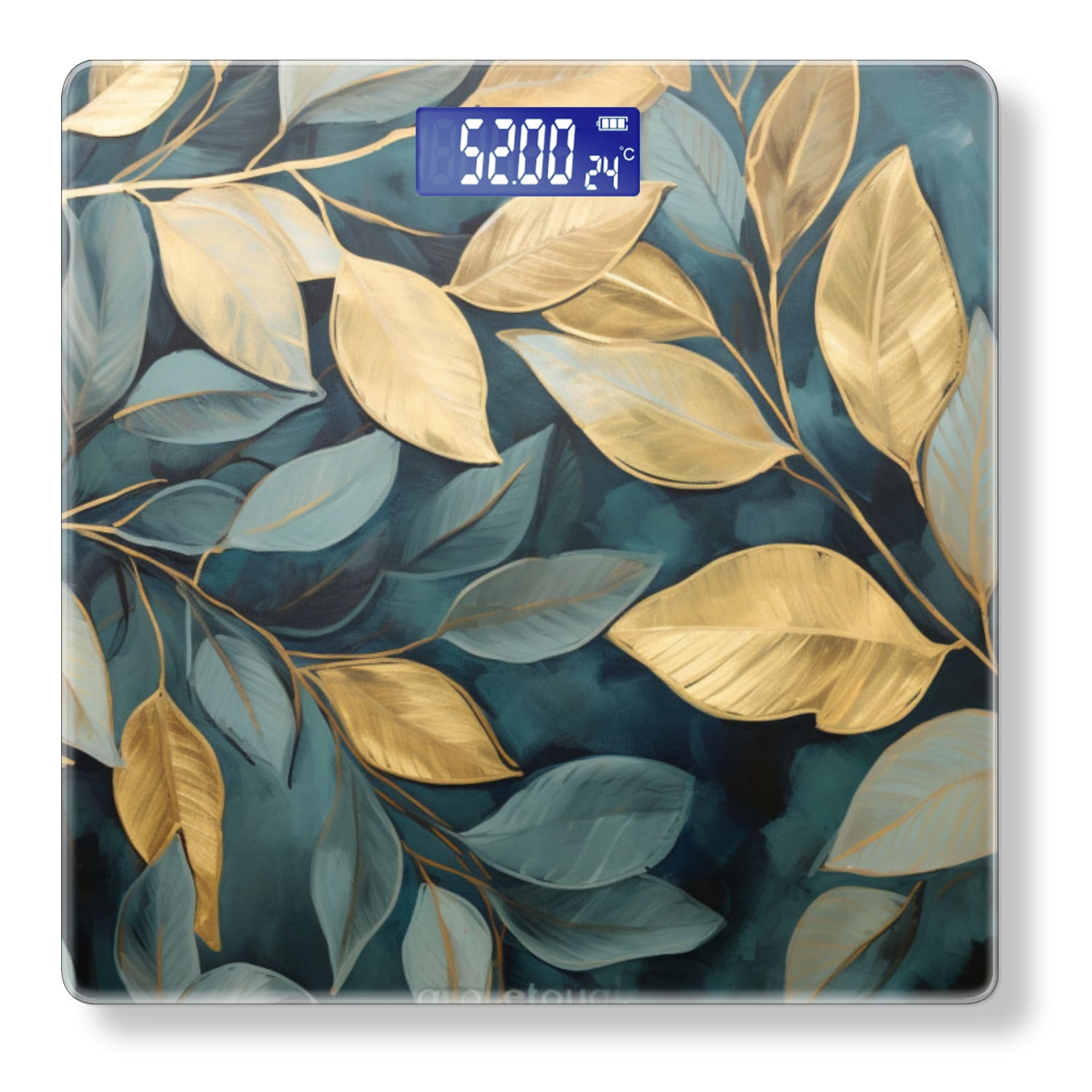 Digital Bathroom Scale with Large LCD Display,High Capacity Scale 400 lbs High Precision body fat scale-Leaves In Gold And Teal On Dark Background