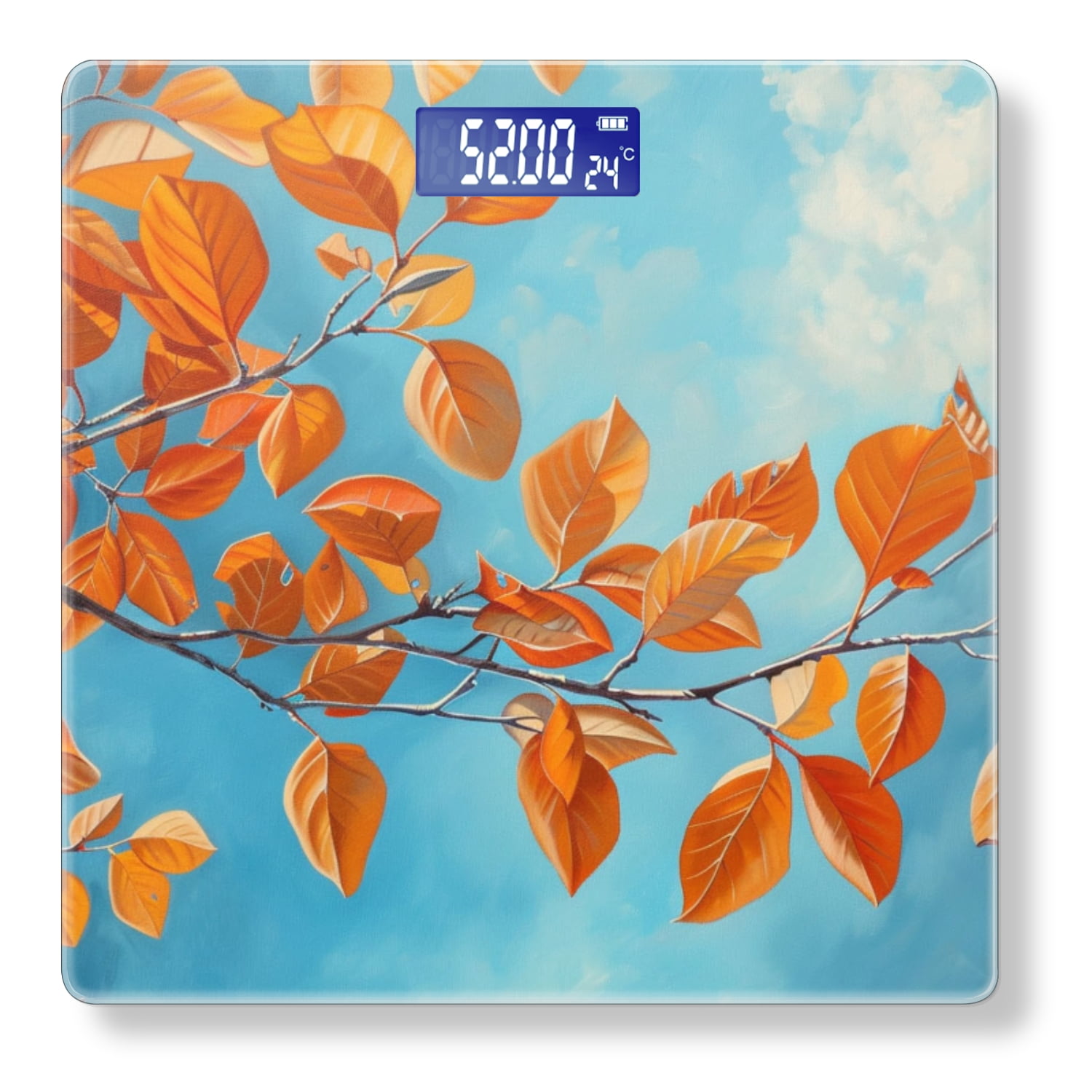 Digital Bathroom Scale with Large LCD Display,High Capacity Scale 400 lbs High Precision body fat scale-Oil Painting Of Orange Leaves On Tree Branch
