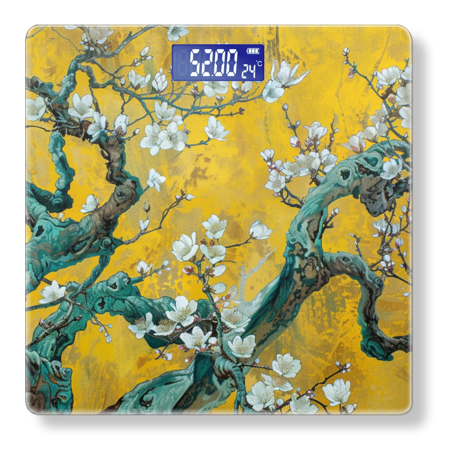 Digital Bathroom Scale with Large LCD Display,High Capacity Scale 400 lbs High Precision body fat scale-Painting Of Twisted Tree With White Blossoms