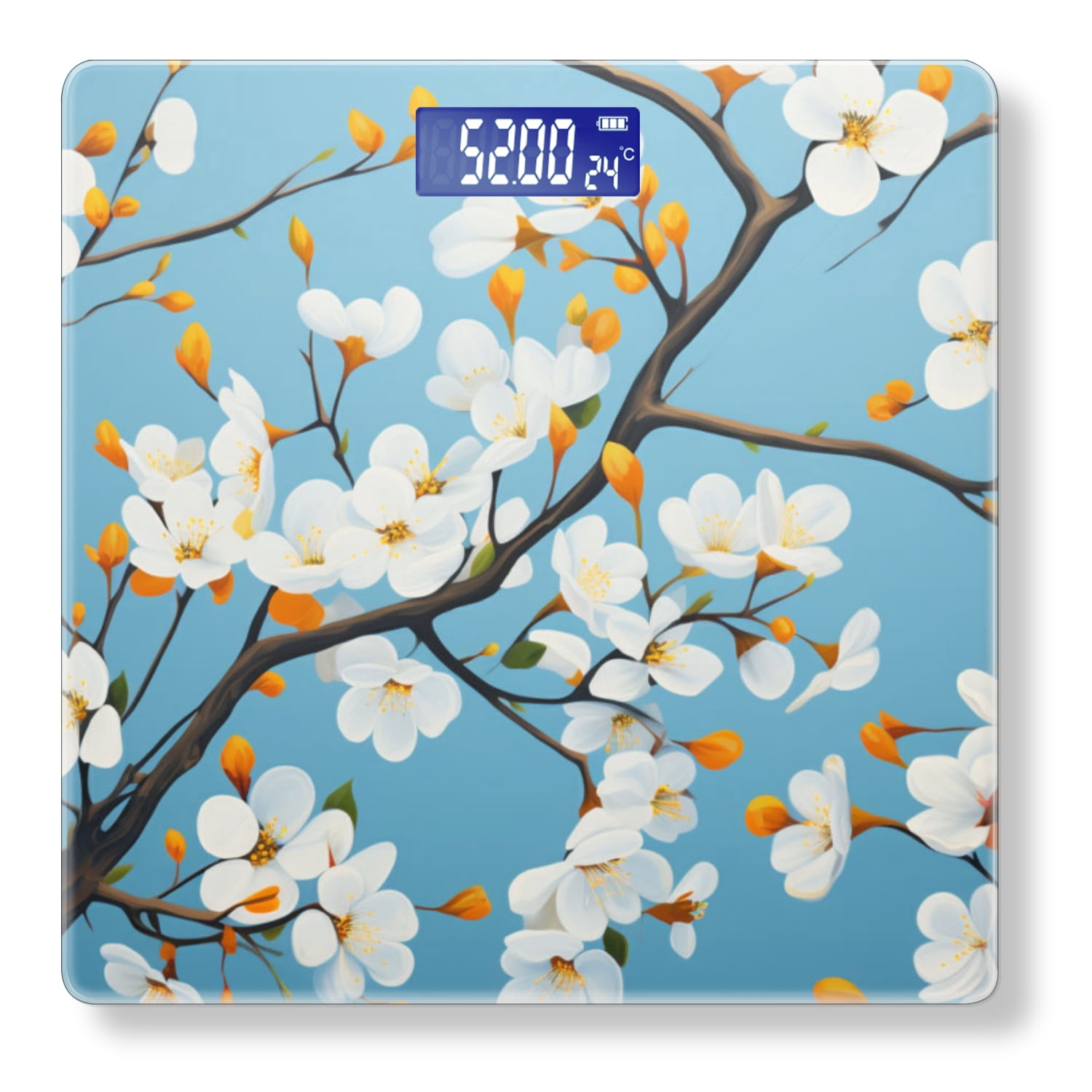 Digital Bathroom Scale with Large LCD Display,High Capacity Scale 400 lbs High Precision body fat scale-Painting Of White Flowers On Tree Branches