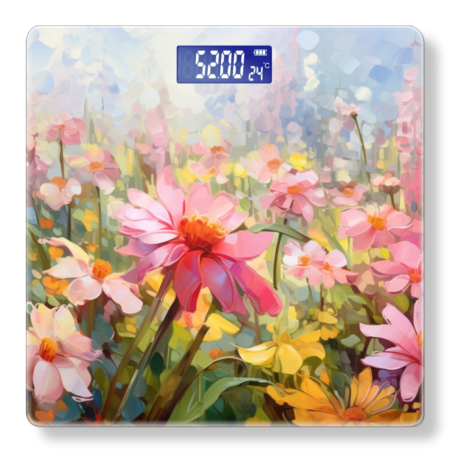 Digital Bathroom Scale with Large LCD Display,High Capacity Scale 400 lbs High Precision body fat scale-Pink And Yellow Flowers In The Meadow