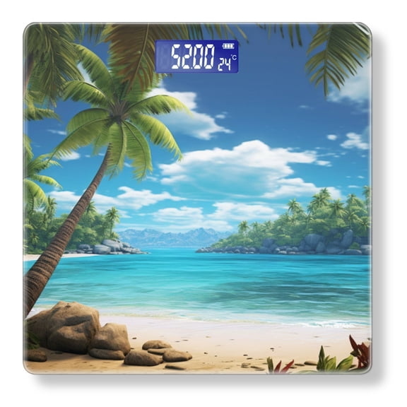 Digital Bathroom Scale with Large LCD Display,High Capacity Scale 400 lbs High Precision body fat scale-Stunning Tropical Beach Scene With Palm Trees
