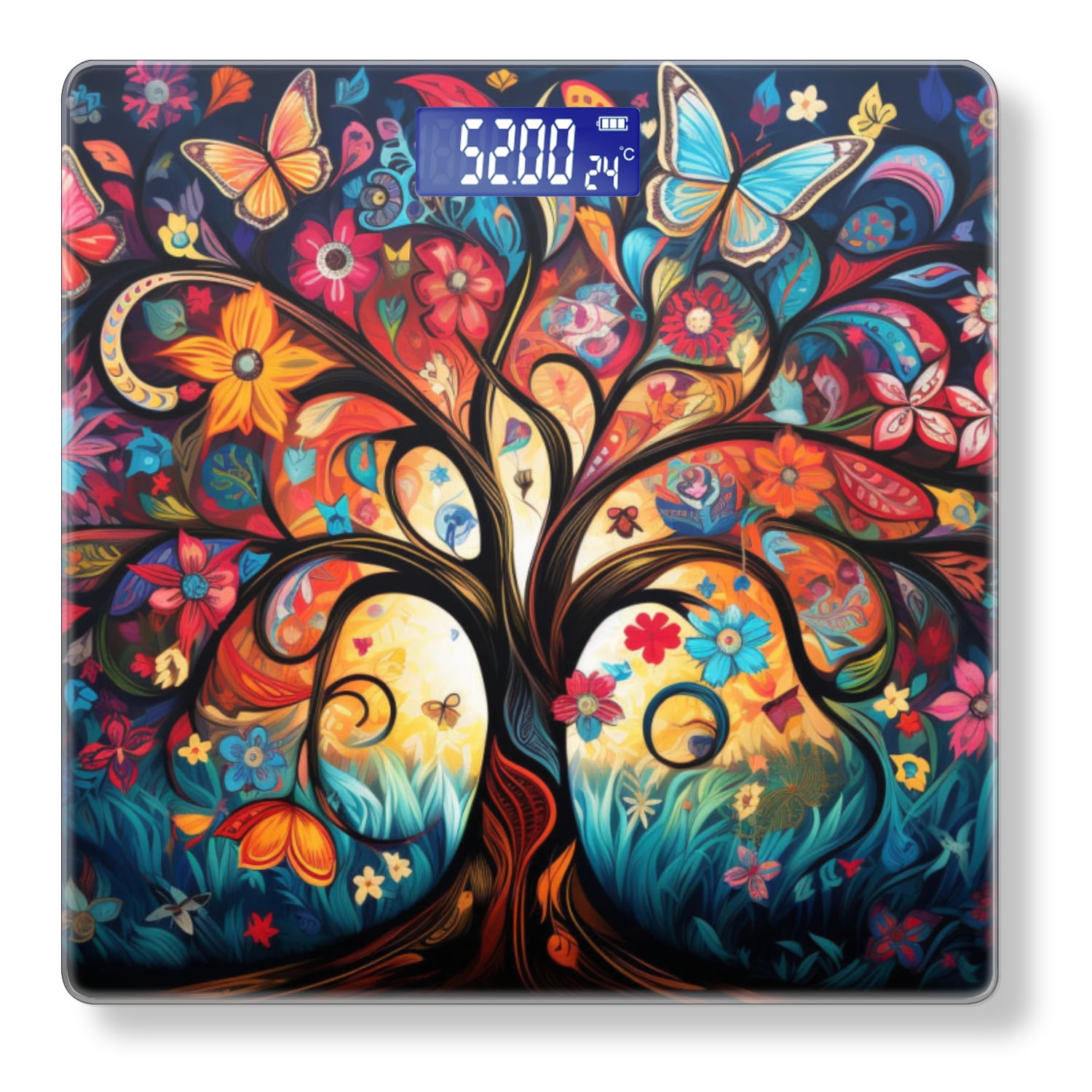 Digital Bathroom Scale with Large LCD Display,High Capacity Scale 400 lbs High Precision body fat scale-Tree Of Life With Vibrant Colors