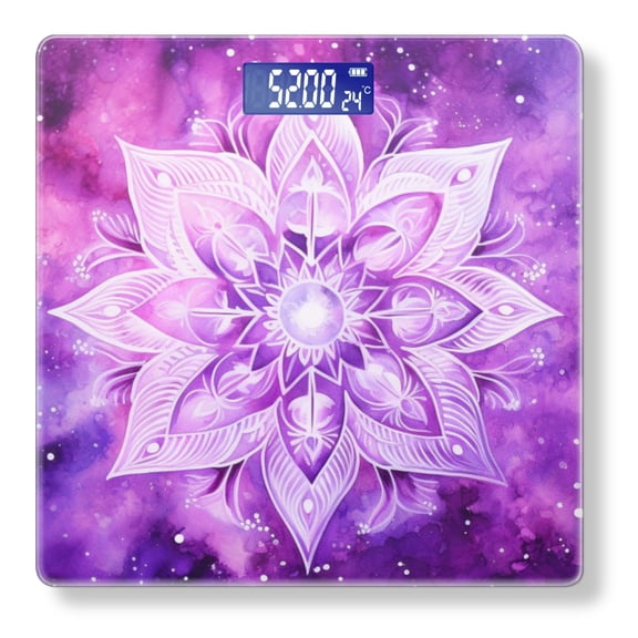 Digital Bathroom Scale with Large LCD Display,High Capacity Scale 400 lbs High Precision body fat scale-Watercolor Purple Mandala With White Lotus