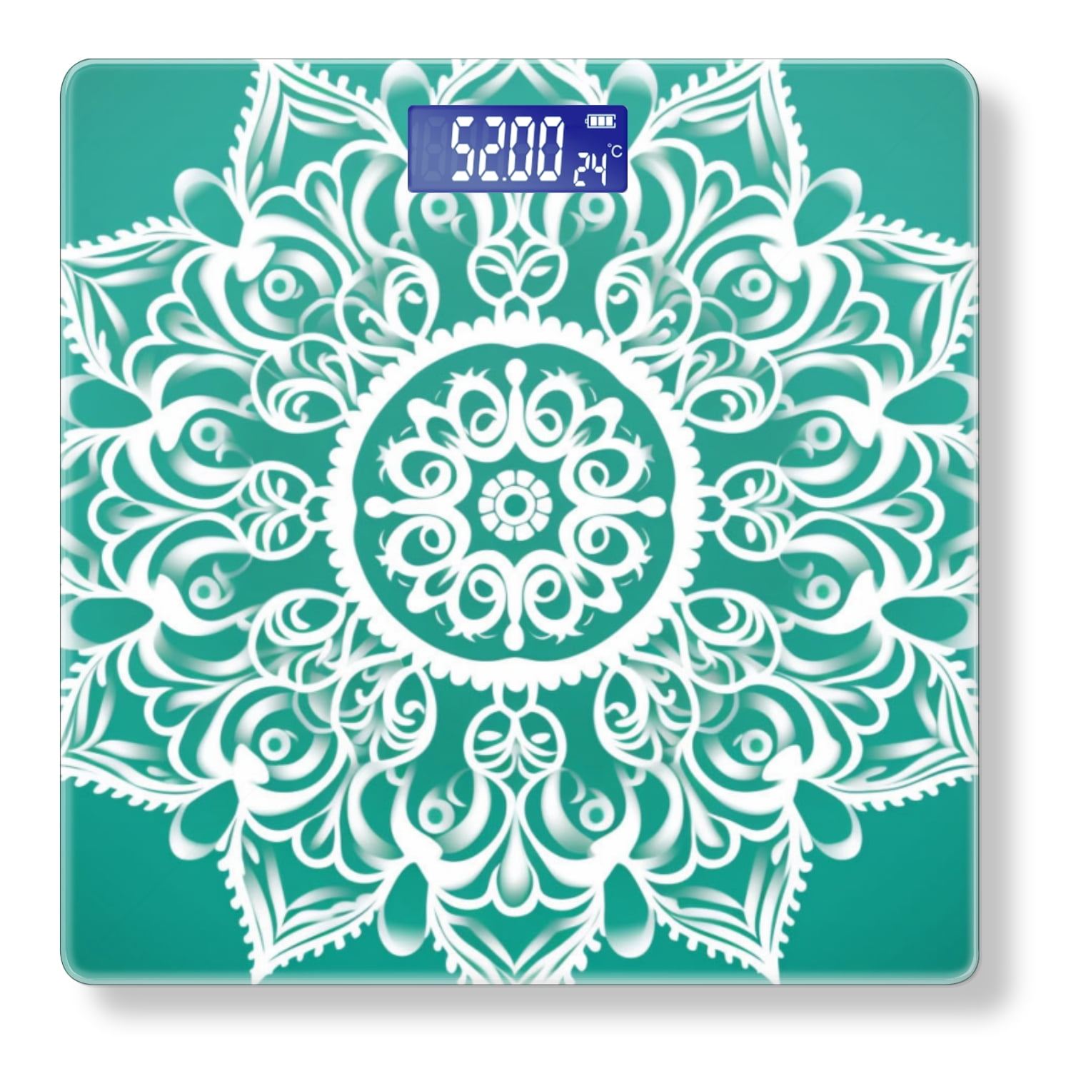 High Precision Body Weight Scale Smart Bathroom Scales with Large LCD Display(400lbs),Decorative for Bedroom-White Lace Mandala On Green Background