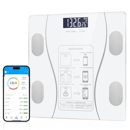 Digital Bathroom Scales Smart Body Fitness Compositions Health Analyzer,13 Body Composition Analyzer Sync Weight Scale BMI Health Monitor Sync Apps - White