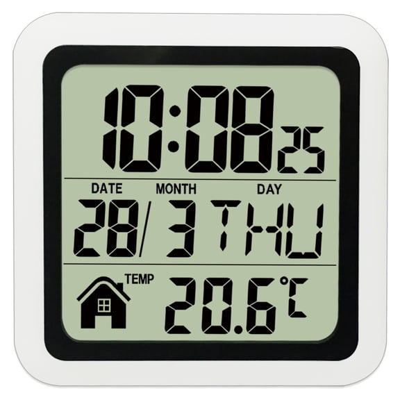 Digital Bathroom Shower Wall Clock, Indoor Waterproof Clock with Suction Cup, Flexible Choice for Hanging Or Standing, Modern Silent Kitchen Small LCD Screen Clockwhite