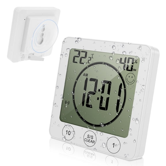 Fkszll Shower Clock, Digital Bathroom Shower Wall Clock, Bathroom Wall Clock Timer with Touch Screen, Temperature, LCD Display Visual Timer Hanging