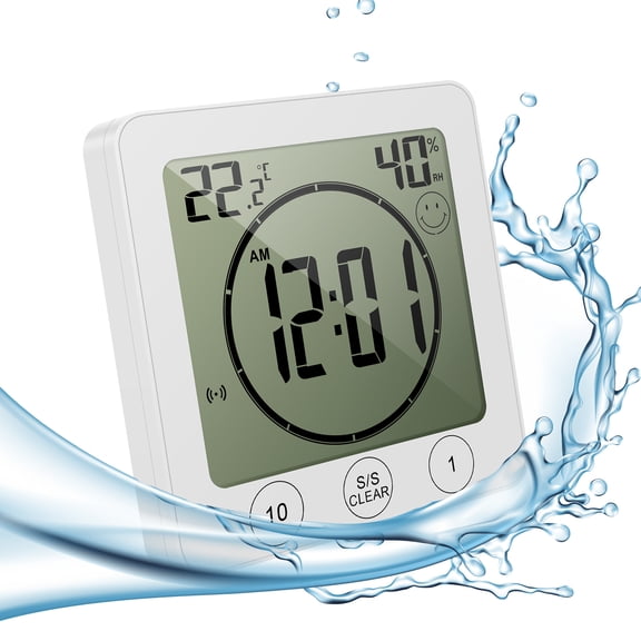 Digital Bathroom Shower Wall Clock Timer LCD Digital Wall Clock with Suction Cup IP25 Waterproof Temperature Humidity Gauge Screen Touch Large Countdown Visual Timer Hanging