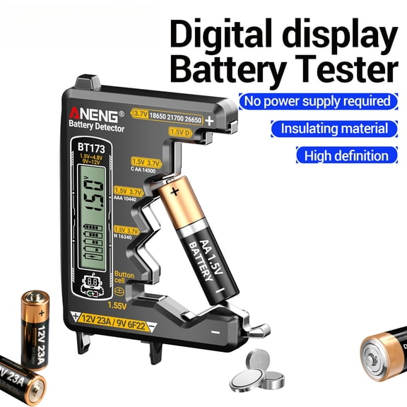 Digital Battery Analyzer, Voltage and Health Tester for 1.5V to 12V Batteries, LCD Battery Checker for Button Cell and Lithium Battery