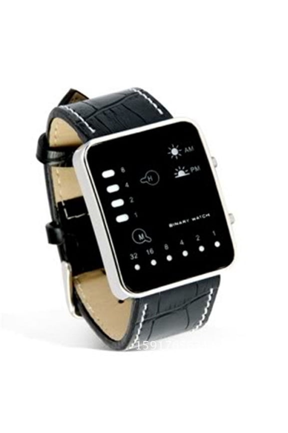 Digital Binary Sport Chronograph Wristwatch with Leather Strap for Men and Women
